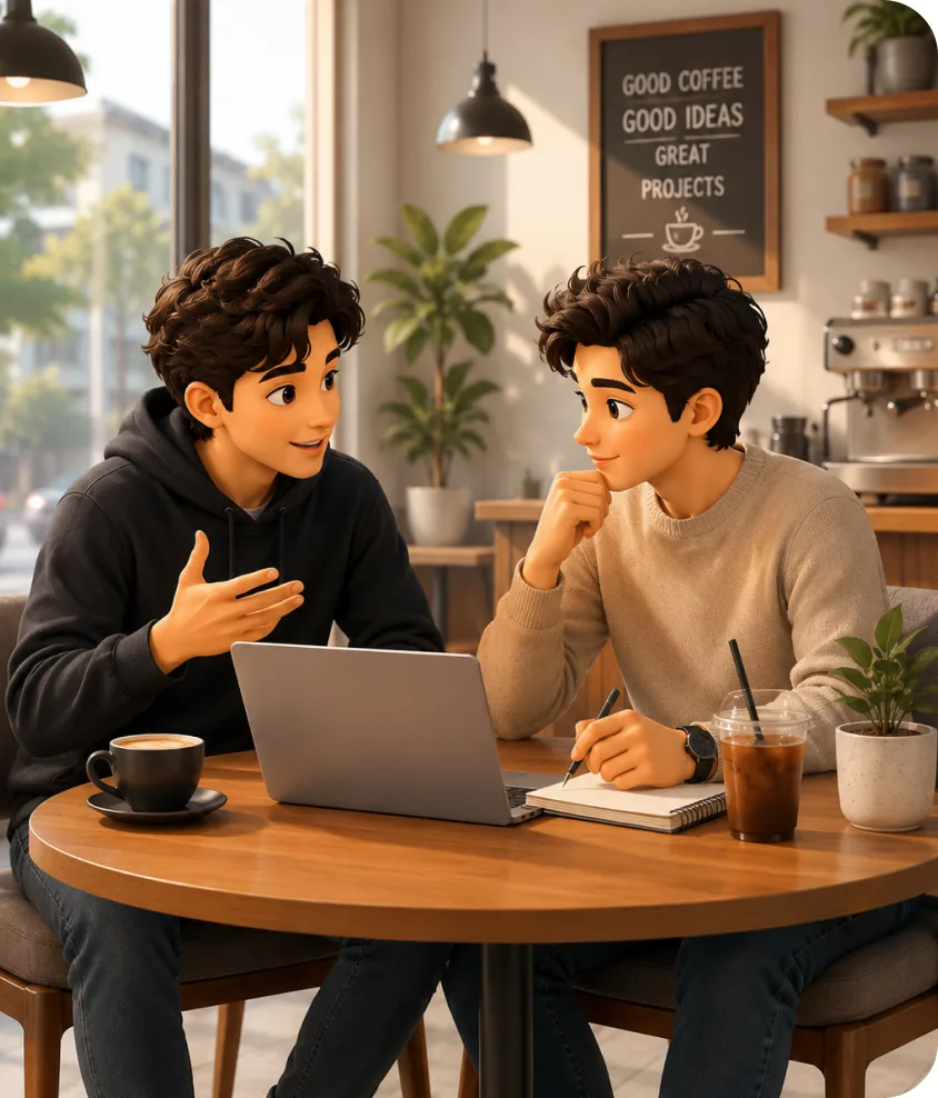 A task giver and a doer meeting over coffee